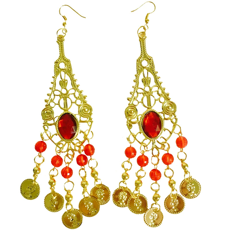 Аксессуары для танца живота Винтажные Серьги с драгоценными камнями Серьги для танца живота Аксессуары для индийских танцев Рубиновые серьги Клип