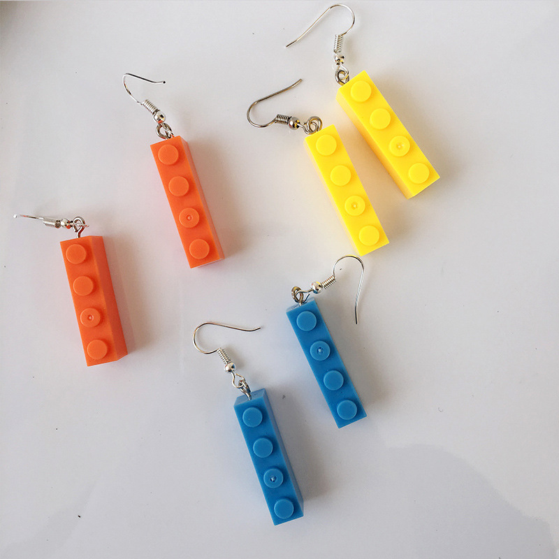 Building Blocks Pattern Women'S Gender 1 Pair Retro Building Blocks Plastic Drop Earrings