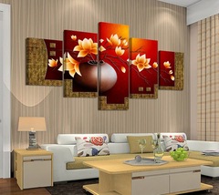 Five-Panel Decorative Painting Core Chinese Retro Flower Vase Framed Painting Core Decor Wish