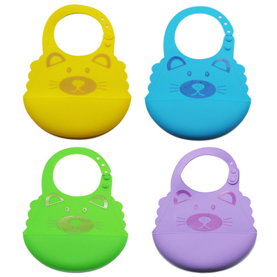 热销宝宝猫咪防水围兜儿童食饭兜围嘴硅胶口水兜新生婴儿吃饭围围|ru