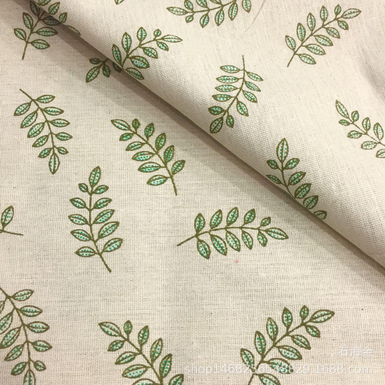 现货 绿叶印花发财树棉麻布 沙发抱枕桌布窗帘装饰工艺品鞋材布料
