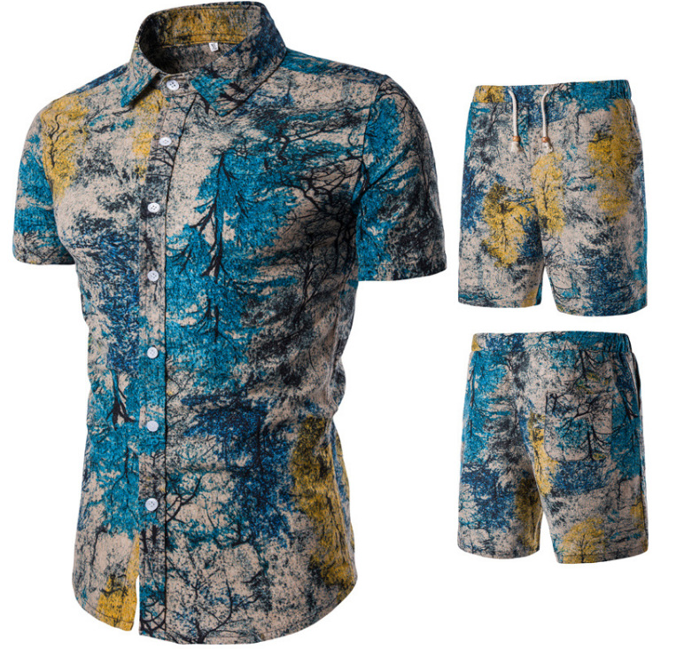 conjunto casual masculino com camisas estampadas calções de praia de verão plus size
