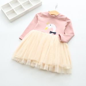 Children’s wholesale crown Swan embroidered dress