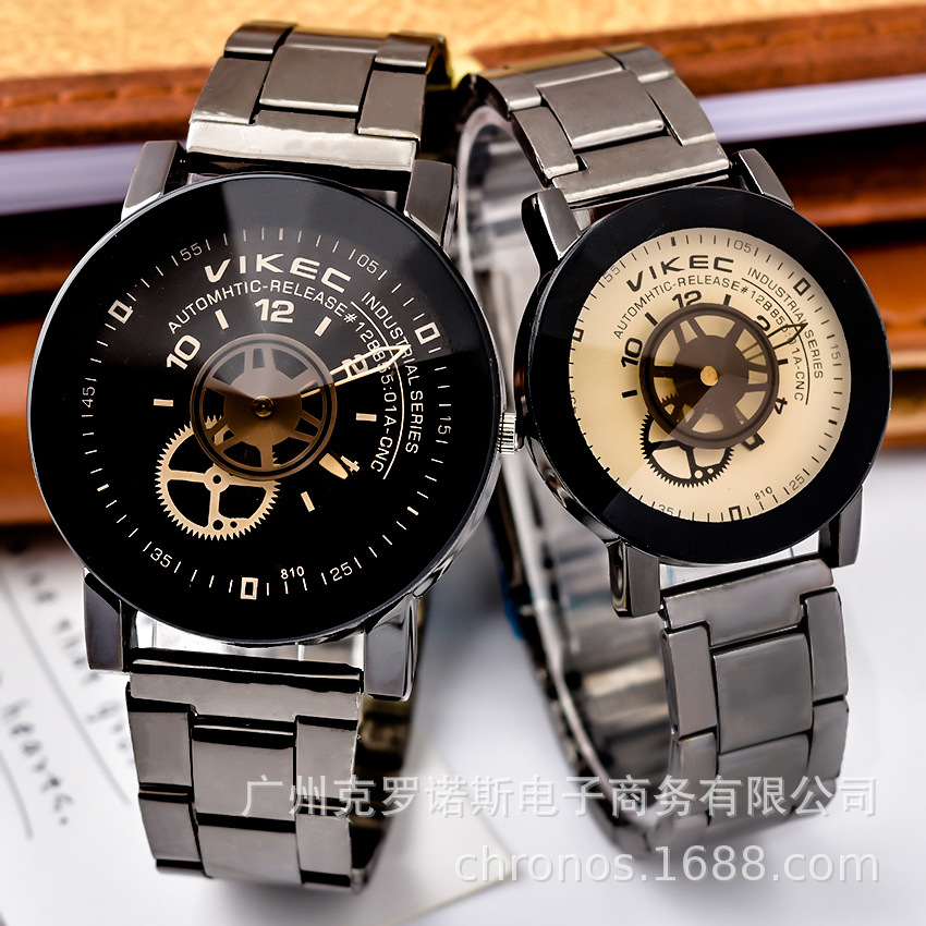 Amazon ebay Hot models Gun black steel strip lovers Table originality turntable Pointer Quartz watches wholesale