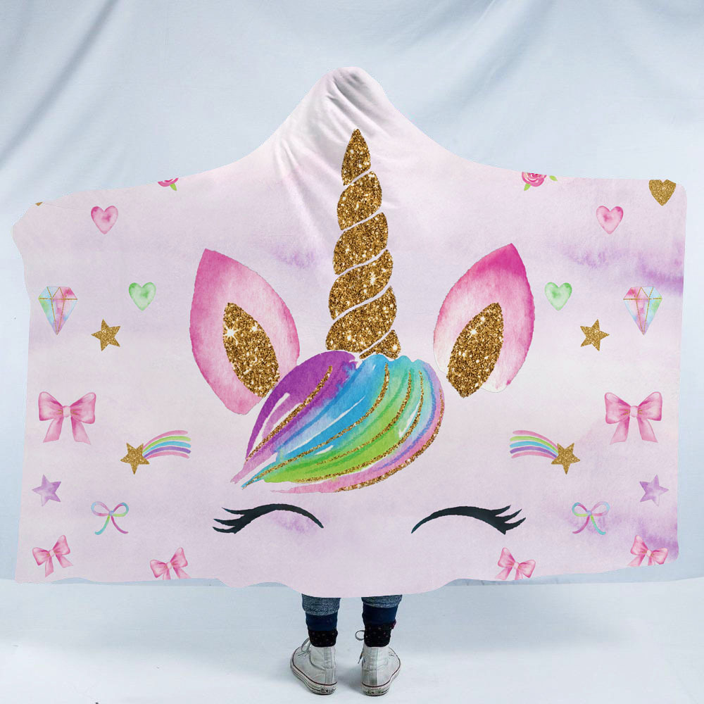 Magic cloak Hooded Cape Blanket Cloak Children blanket double-deck Plush unicorn Customizable