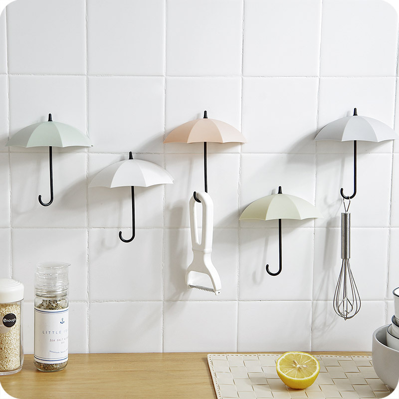 3 Pack Plain Cute Umbrella Hook Home Seamless Nail-free Door Rear Key Rack Hook Wall Decoration Wall Sticker