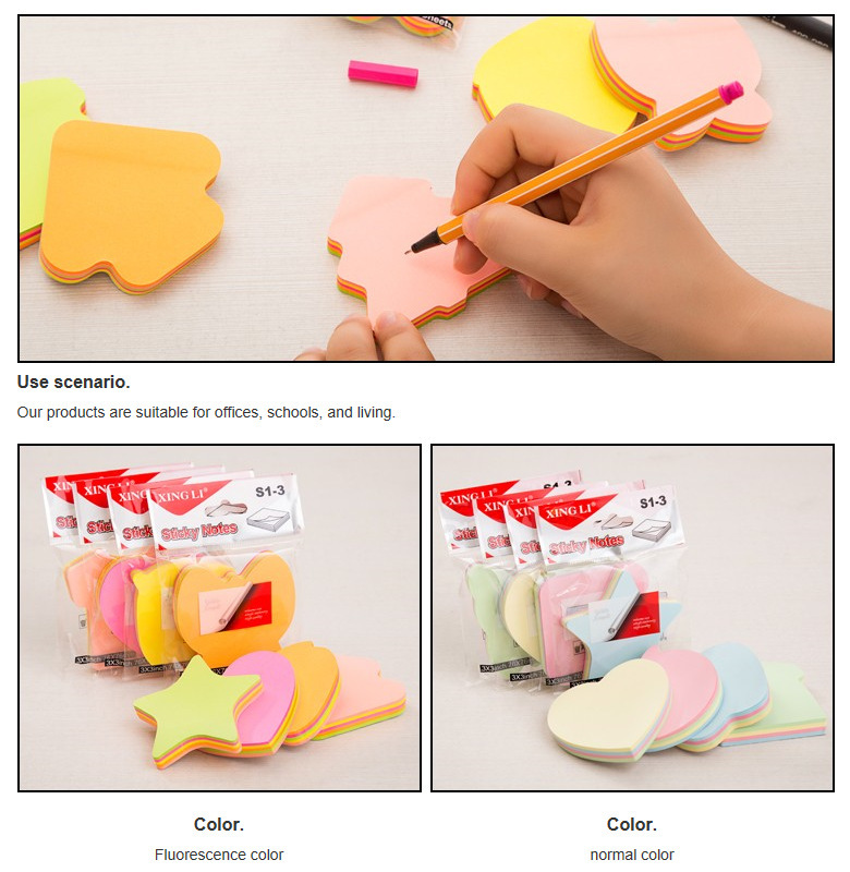 Xingli 자체 접착 특수 모양의 PET 스티커 노트 노트 노트 노트 작은 신선한 사무용품