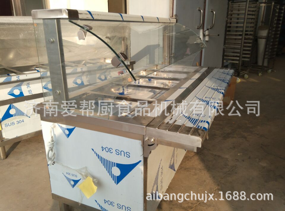商用不锈钢售饭台电热保温台带玻璃罩快餐台五格六格售饭盒汤池