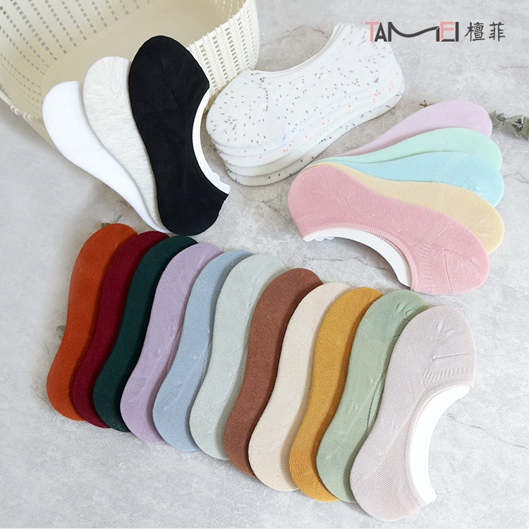女士袜子糖果色隐形袜全棉新款秋季纯色隐形浅口船袜女士袜子批发|ms