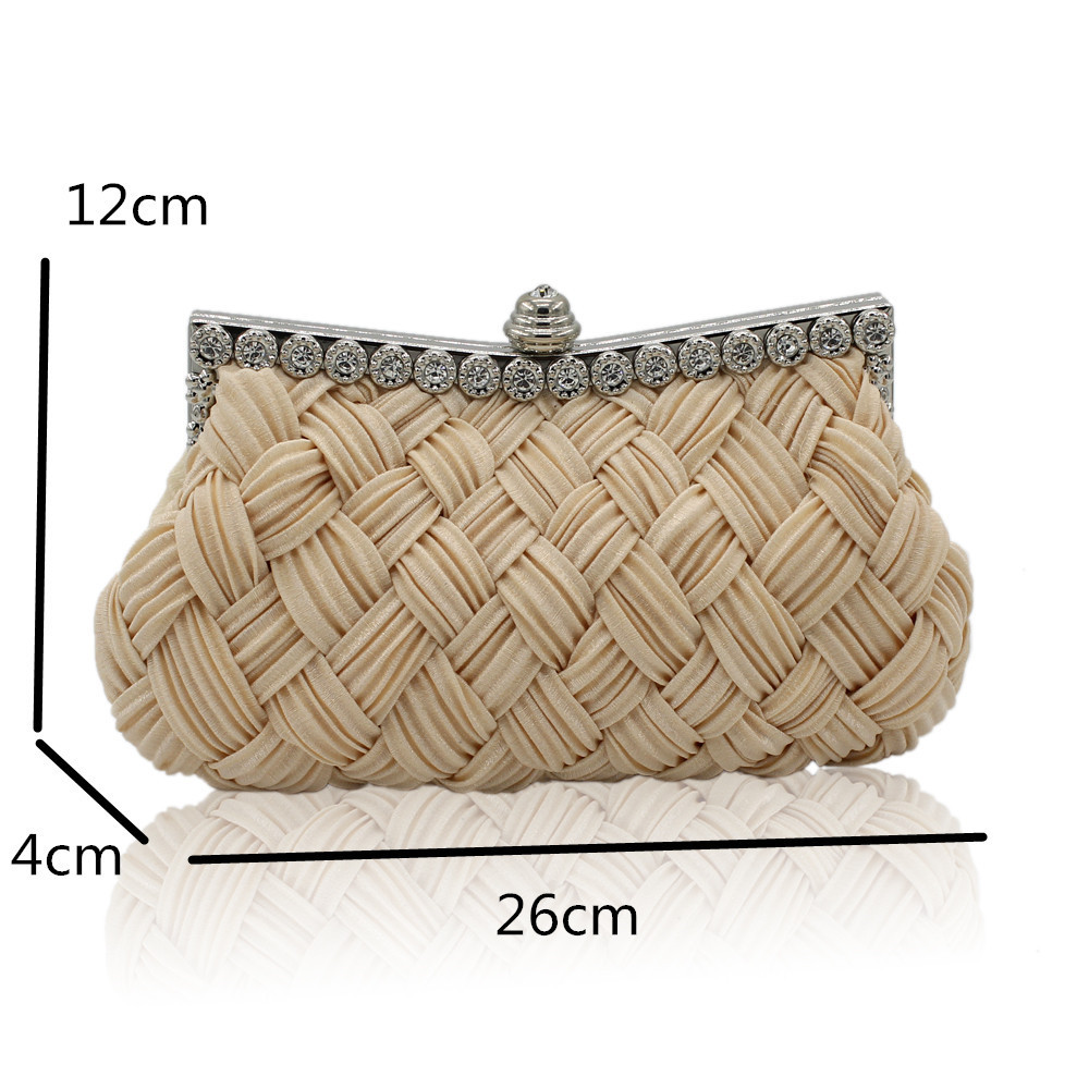 Túi clutch dạ tiệc satin đính đá rhinestone cho cô dâu — Màu trắng, Màu đỏ, Màu tím, Màu xanh đậm chi tiết 12