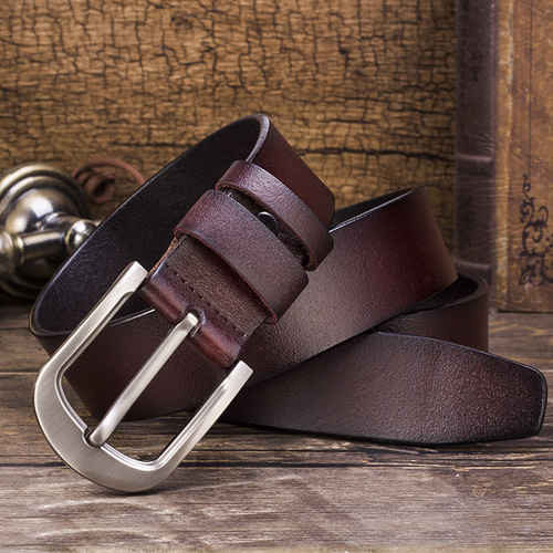 Cross-border supply men's belt pin buckle genuine leather men's belt pure cowhide youth antique belt factory direct sale