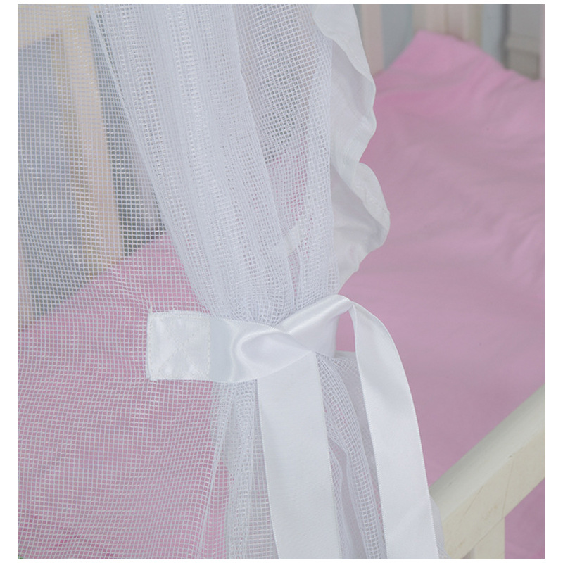 嬰兒蚊帳童床圓頂單開門花邊蚊帳落地加長加密寶寶吊賬含支架鐵架