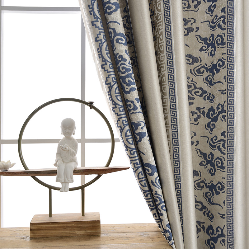 Factory direct Keqia spot explosion models modern new Chinese high precision jacquard cotton and linen shading curtain fabric