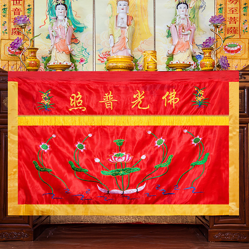 Factory Wholesale F Tang Embroidered Silk Damask Fabric Lotus Tablecloth Table Runner Wholesale Banner Dragon Gate Hanging Banner Decorative Fabric