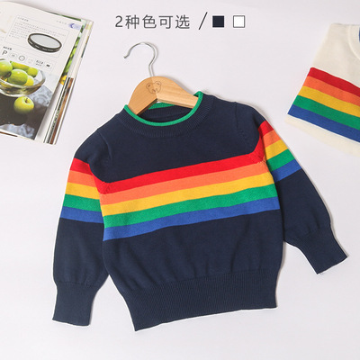 2020 Mango a doll Children's clothing Korea Version men and women baby pure cotton sweater ins Rainbow Autumn and winter children sweater