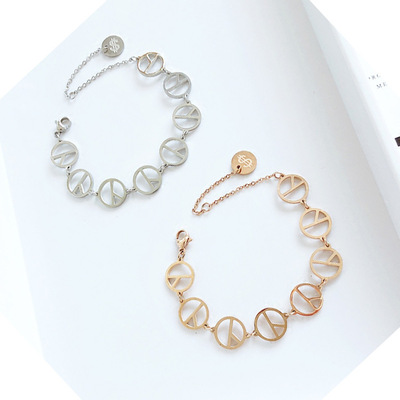 GD同款和平标志手链镀18k厚金手饰不褪色钛钢镀18k玫瑰金个性手链