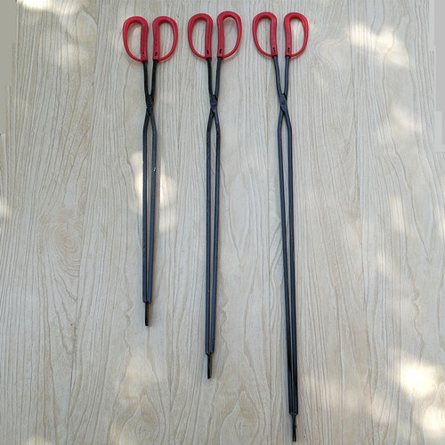 Factory direct sales thickened fire tongs garbage clamp sanitation flat head garbage tongs red plastic handle fire tongs clamp briquette tongs iron tongs