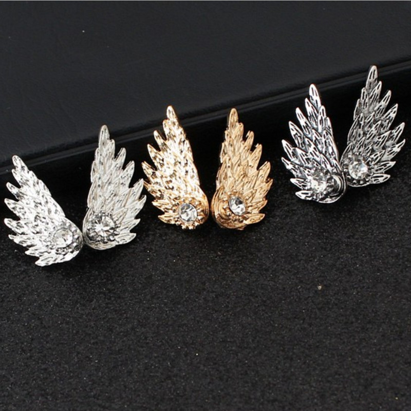 Retro Angel Wings Feather Diamond Alloy Earrings display picture 7