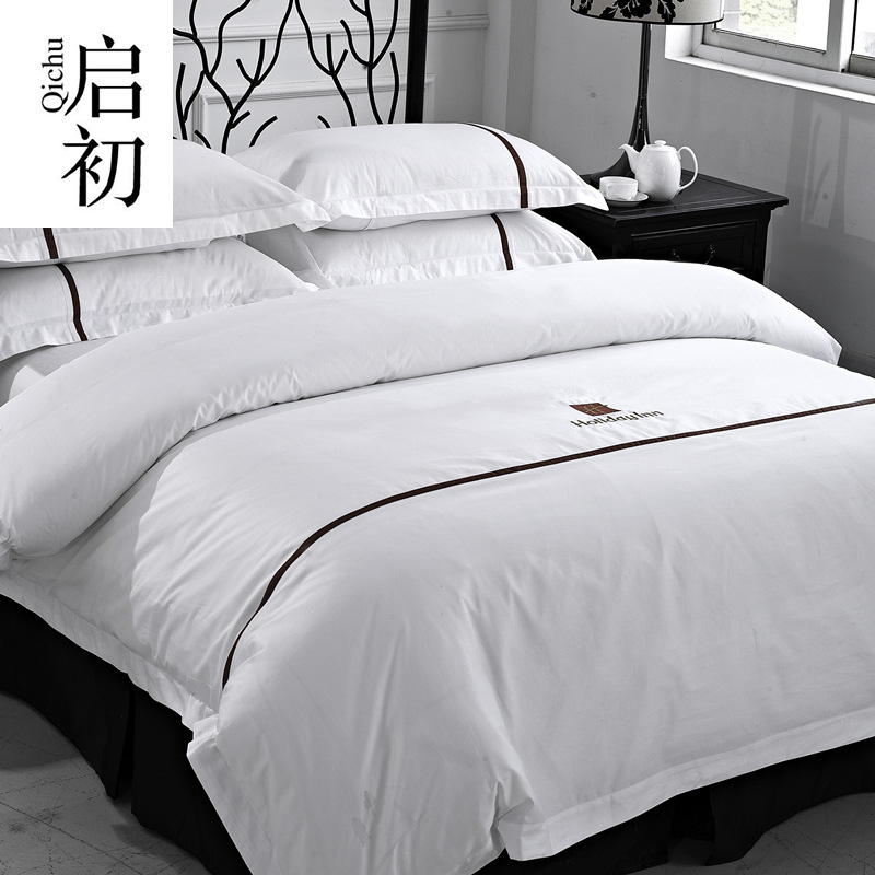 Manufactor hotel Linen Satin hotel Bedclothes Four piece suit white sheet Quilt cover Customizable Embroidery