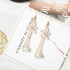 Long earrings from pearl with tassels, Korean style, flowered, Japanese and Korean, internet celebrity