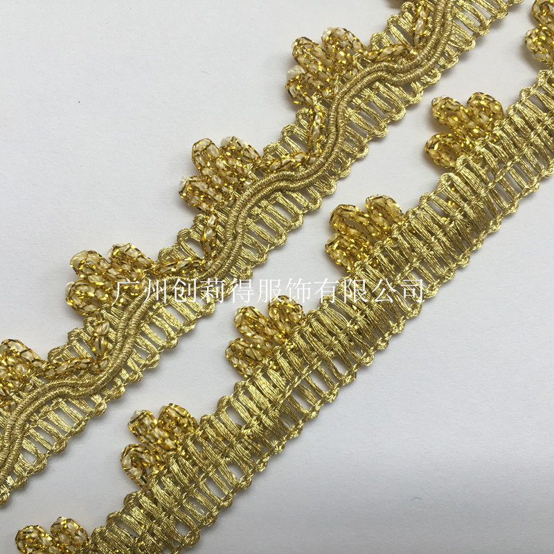 5008金色花边勾边编织带皇冠花形子母带服装辅料