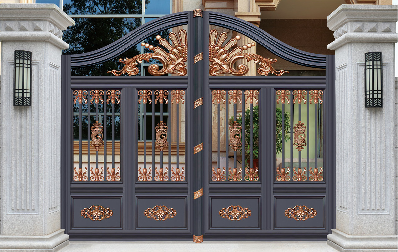厂家定制铝艺别墅庭院大门 仿铜电动折叠车库