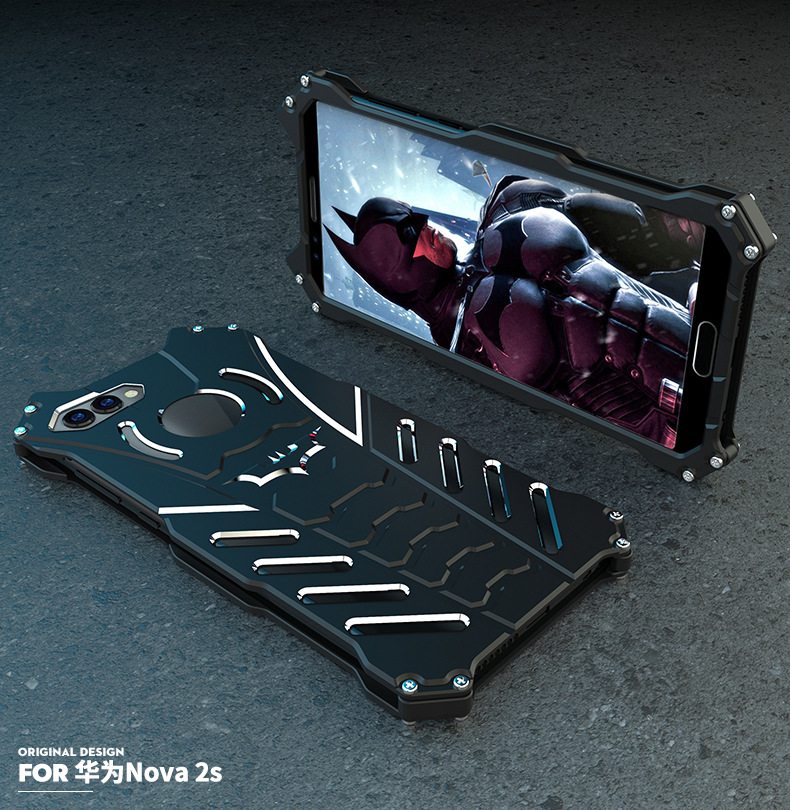 R-Just Batman Shockproof Aluminum Shell Metal Case with Custom Batarang Stent for Huawei nova 2s