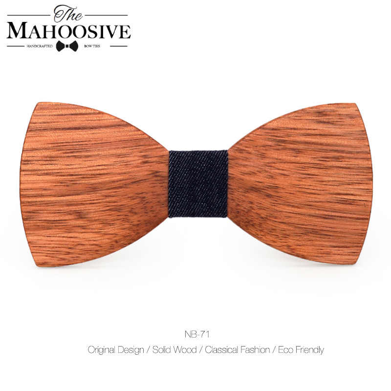 Venta al por mayor de madera maciza pajarita de madera europea y americana arco de madera hecho a mano pajarita de madera de los hombres pajarita de una sola pieza entrega NB