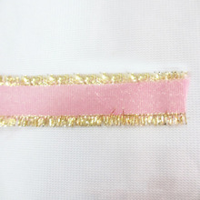 金緯須邊羅紋帶批發 生產金絲粉色平紋帶 廠家直銷須邊金蔥絲帶