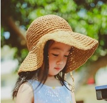 韩国儿童帽子宝宝沙滩防晒遮阳渔夫帽春夏季手工编织亲子草帽批发