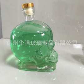 透明水晶骷髅头瓶380ml玻璃瓶180ml木塞奶茶饮料瓶子头骨瓶杯子