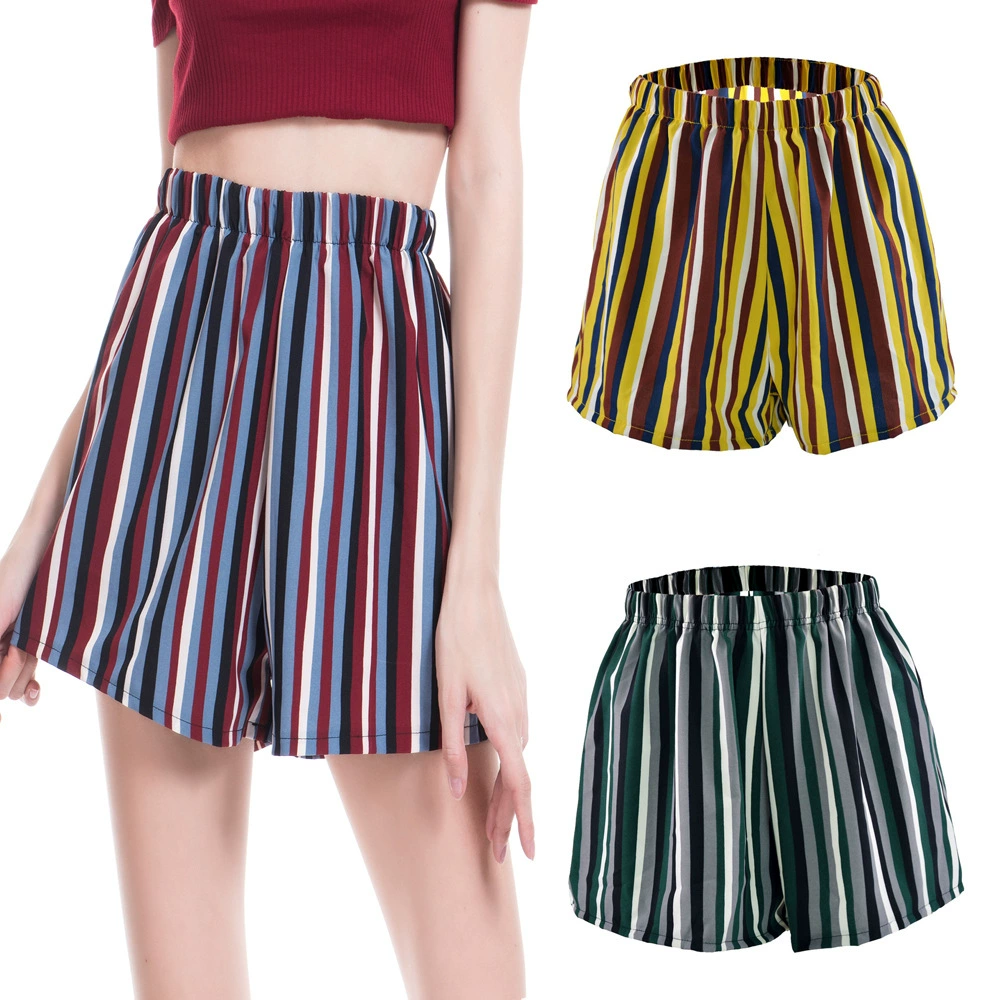 Внешняя торговля поставляет простые элегантные полосатые свободные удобные крутые Модные женские шорты с эластичной талией Amazon горячая распродажа