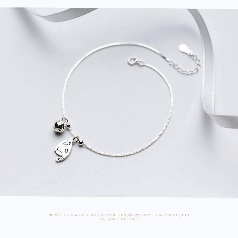 S925 tobillar de plata para mujeres moda coreana lindo gatito tobillar timbre temperamento dulce joyas tobillar mujer S2298