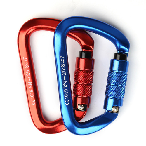 Factory direct sales Amazon hot selling aluminum alloy d-type multi-functional metal outdoor safety large carabiner with lock
