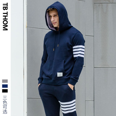 色织四条杠TB THOM套头连帽衫男卫衣春季新款潮流帽衫