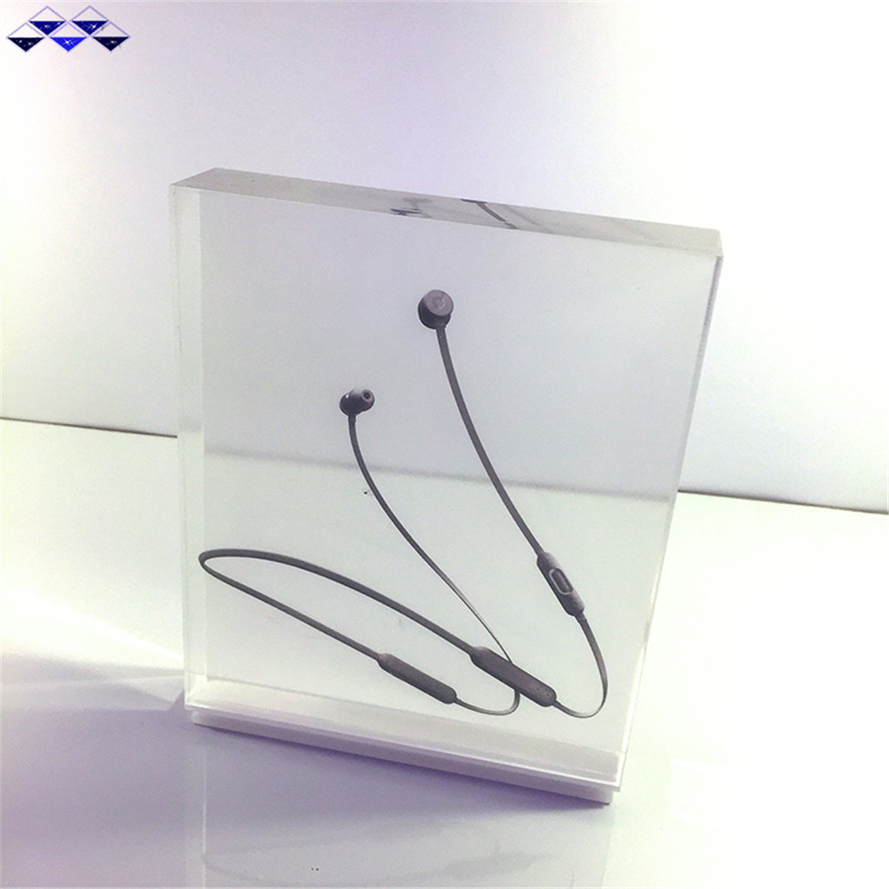 制作亚克力耳机展示架内嵌印刷有机玻璃制品特厚压克力钻石抛光