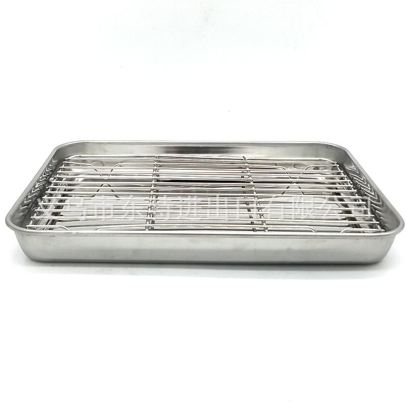 Stainless steel barbecue tray, oil drain rack, fried chicken, bread and pastry display rack, storage tray with mesh rack, square tray detail image 5