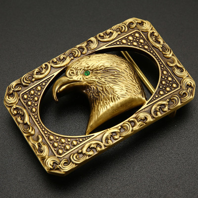 4.0做舊方框鷹 純銅扣頭板扣虎皮帶頭平滑扣頭複古龍男士馬褲腰帶
