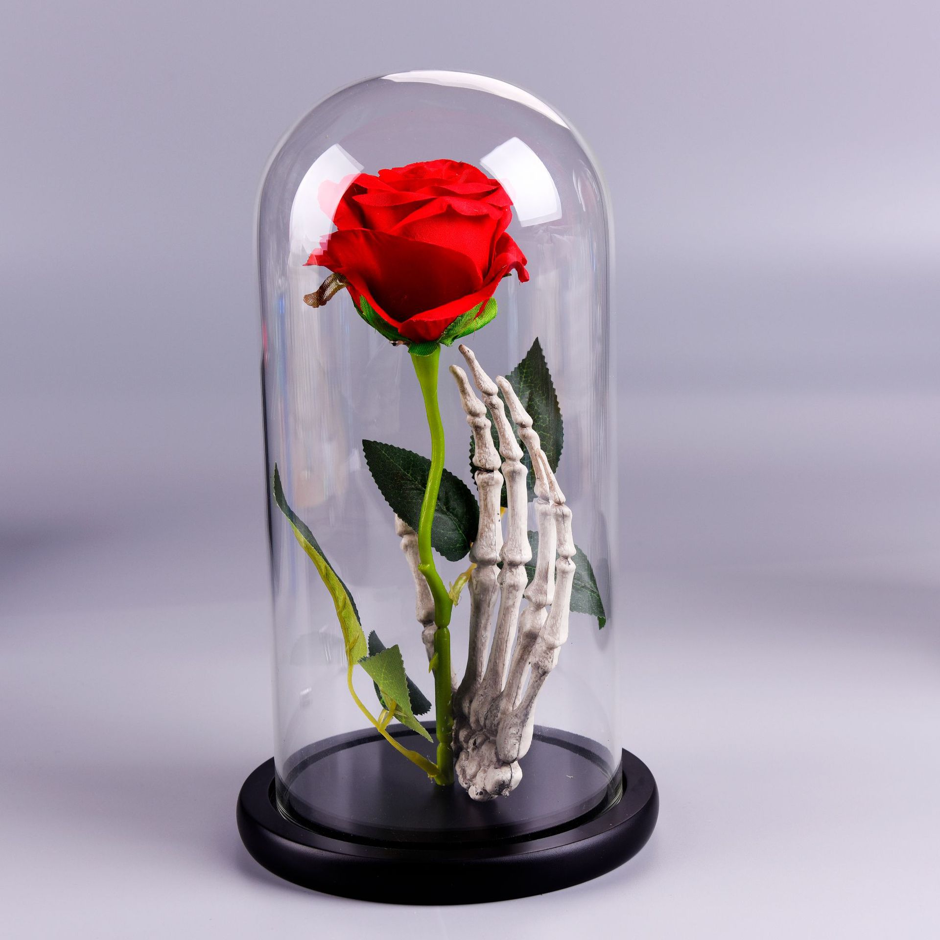 Fábrica al por mayor puesto creativo base de madera cubierta de vidrio micro paisaje flor eterna cubierta de vidrio transparente artesanía