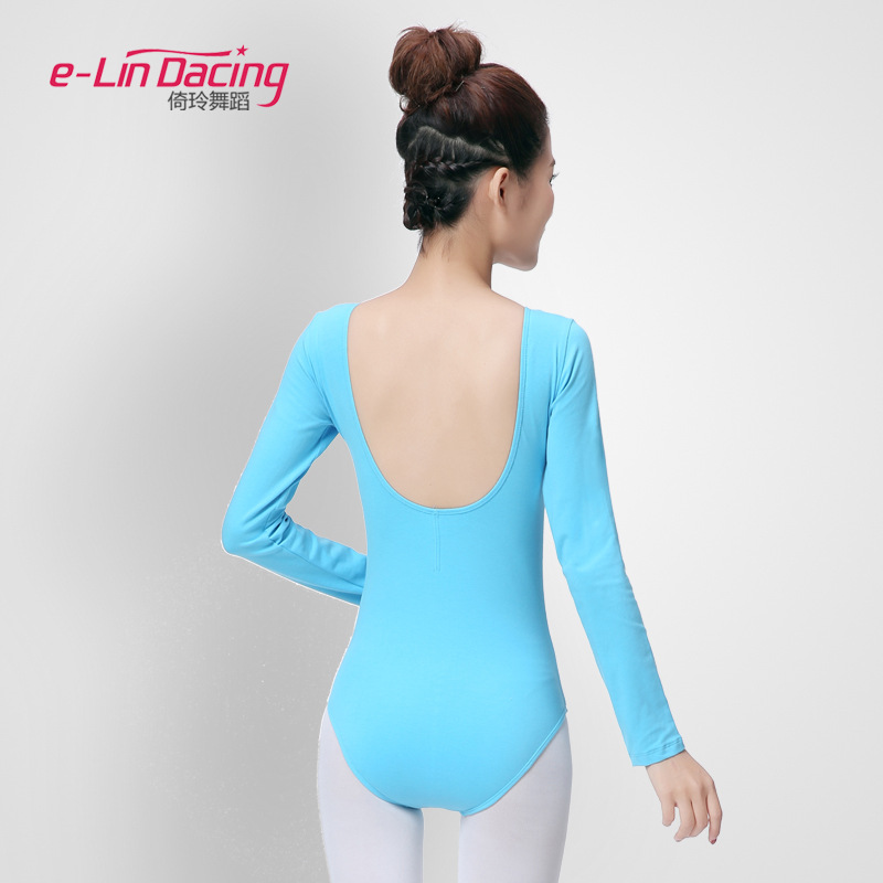 芭蕾舞蹈連體服棉黑色練功形體操成人女長袖大漏露背跨境現貨代發