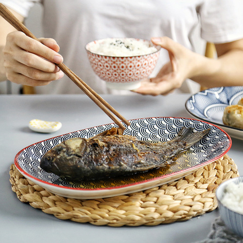 12-inch Japanese-style fish plate underglaze color household dish plate hotel creative dish plate supply Amazon