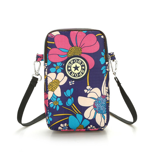Korean multi-layered mini mobile phone bag, coin purse, floral cloth bag, clutch bag, new one-shoulder cross-body arm bag for women
