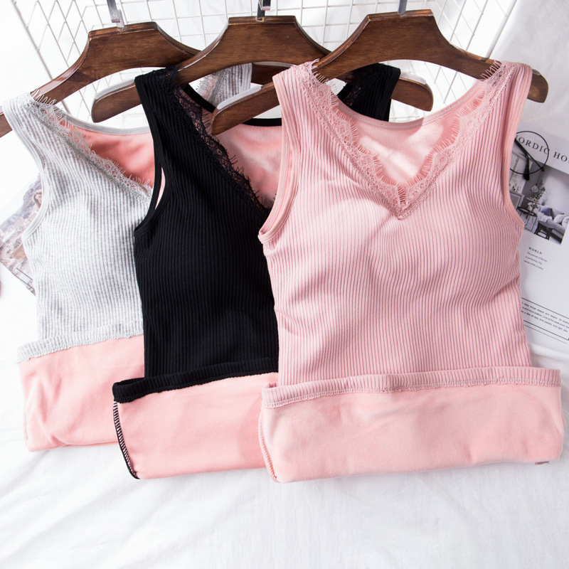 Eyelash vest[With a chest pad]Rib Thermal Underwear thickening double-deck Autumn and winter Self cultivation jacket camisole vest