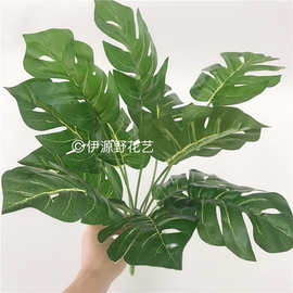 厂家直销 仿真植物批发 婚庆装饰花仿真绿植墙配材12头过胶龟背叶