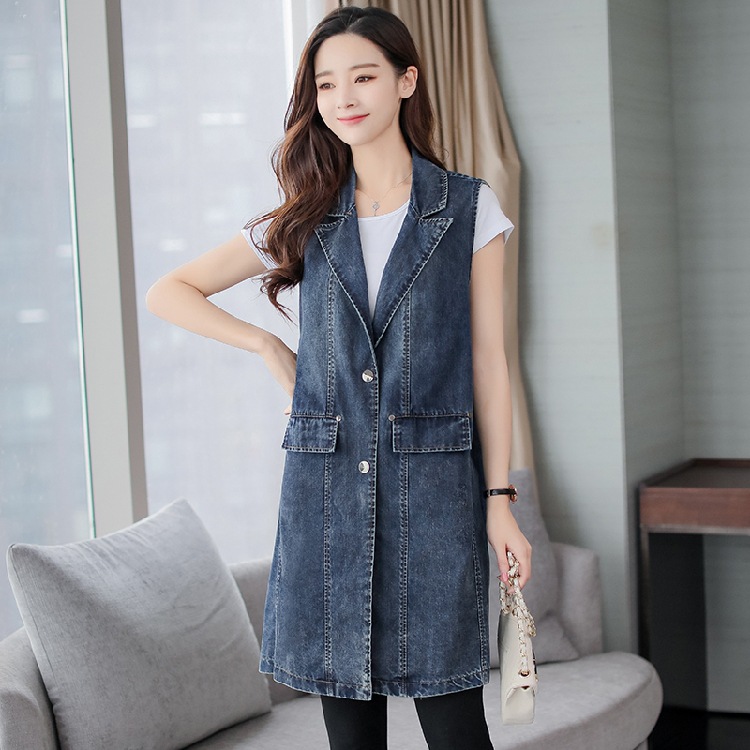 Really making a big yard 2019 spring and autumn new pattern Korean Edition cowboy Vest Mid length version Tank Top Vest coat
