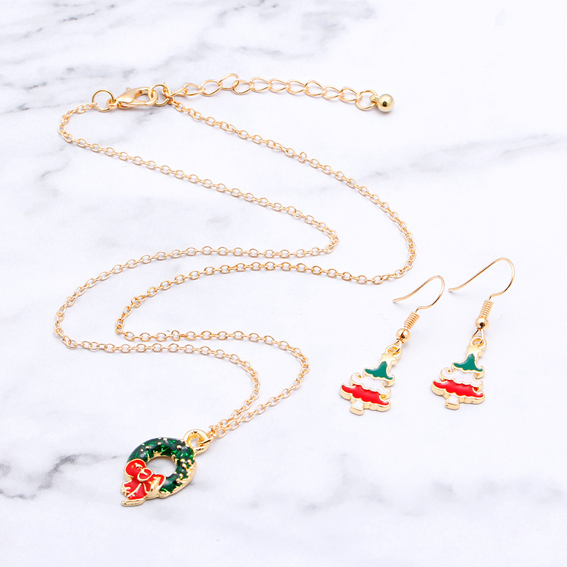 European And American New Ladies Christmas Drip Series Bell Snowman Wreath Santa Claus Necklace And Earrings Suite display picture 36