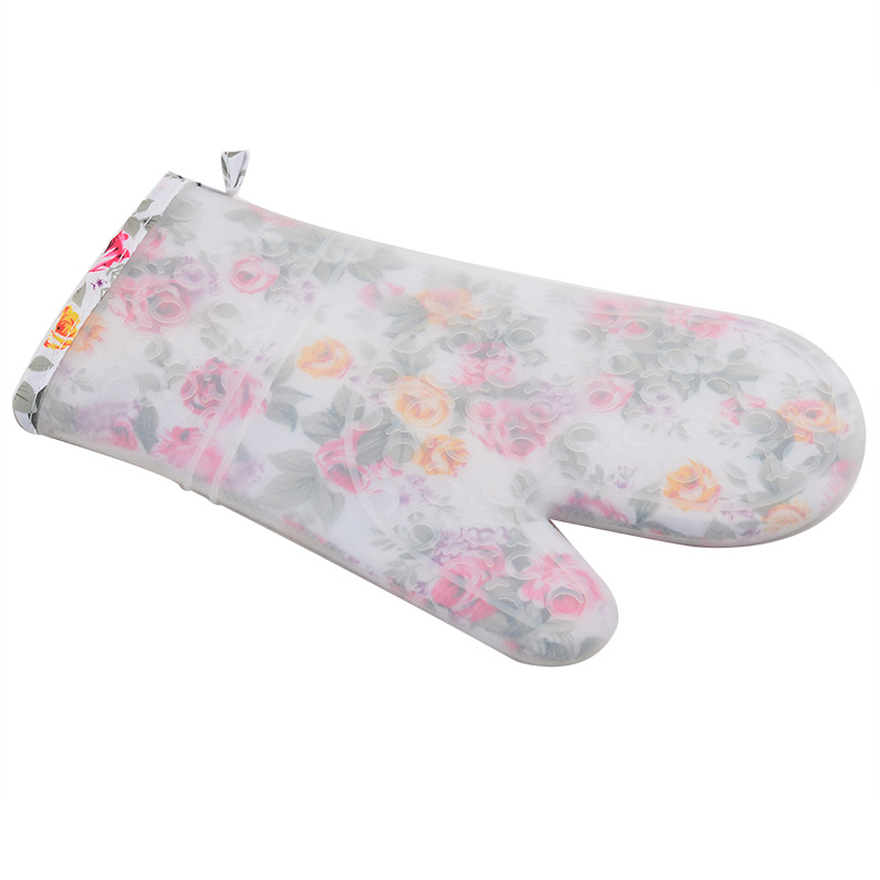 花纹图案透明硅胶绵布隔热手套耐高温微波炉烤箱烘焙厨房手套