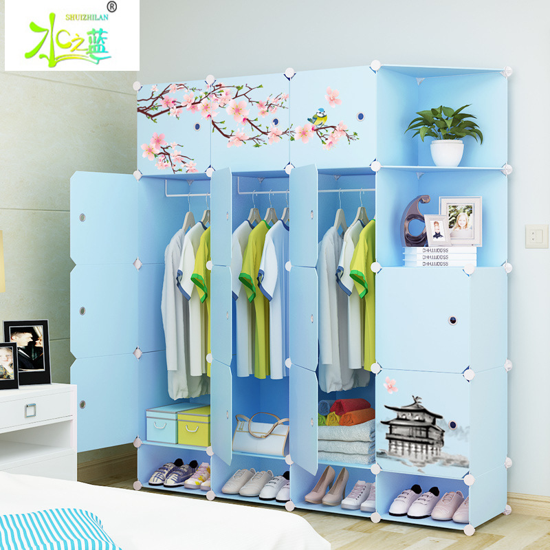 wardrobe Simplicity modern Economic type Plastic simple and easy Assemble Fabric art Double Plate bedroom clothes Storage cabinet
