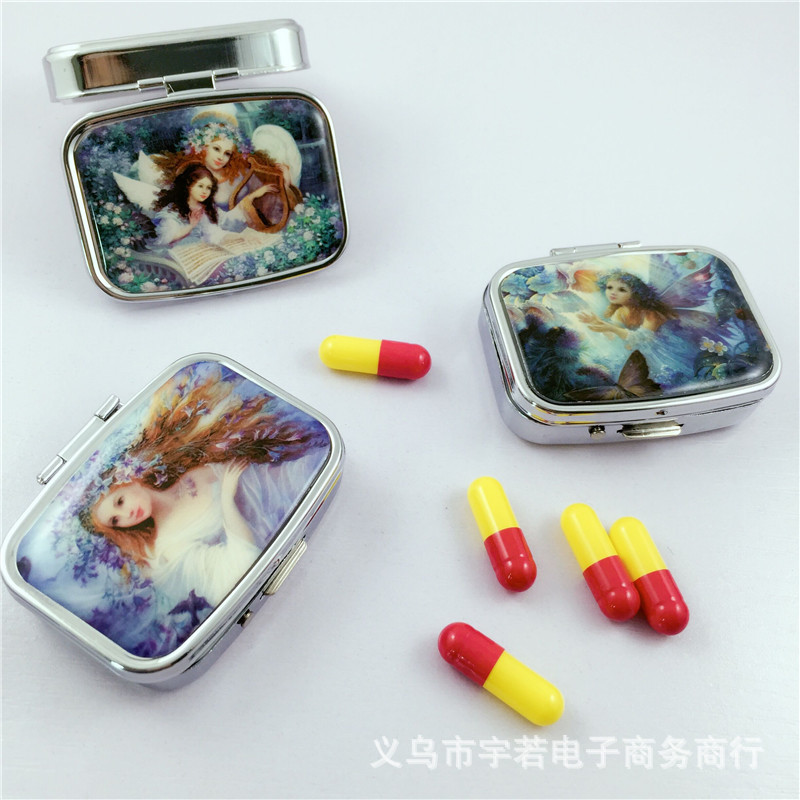 方形贴片礼品药丸盒 金属医药盒 pillbox 滴胶小药盒 二格糖果盒