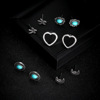 Fashionable turquoise earrings heart shaped, set, European style, 5 pair